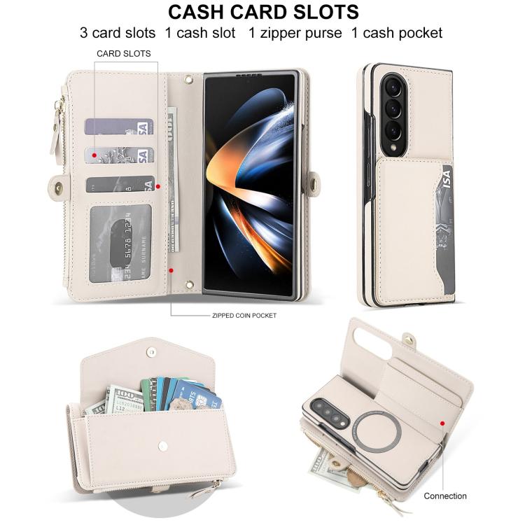 Portafoglio multifunzionale con custodia per telefono in pelle rimovibile e cordino., For Galaxy Z Fold3 5G