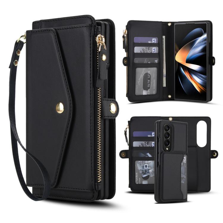 Portafoglio multifunzionale con custodia per telefono in pelle rimovibile e cordino., For Galaxy Z Fold3 5G