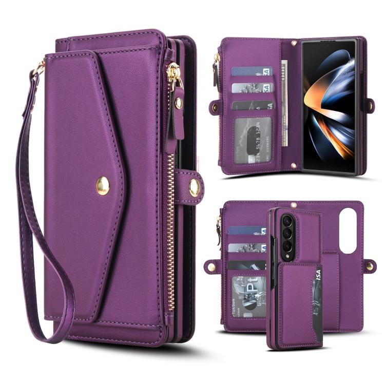 Portafoglio multifunzionale con custodia per telefono in pelle rimovibile e cordino., For Galaxy Z Fold3 5G