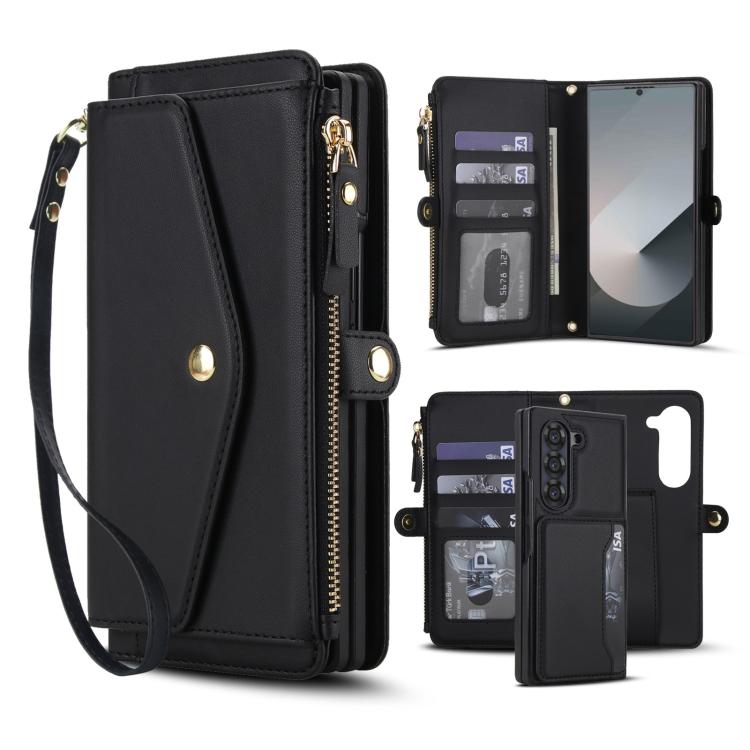 Portafoglio multifunzionale con custodia per telefono in pelle rimovibile e cordino., For Galaxy Z Fold7 5G, For Galaxy Z Fold6 5G, For Galaxy Z Fold5 5G, For Galaxy Z Fold4 5G