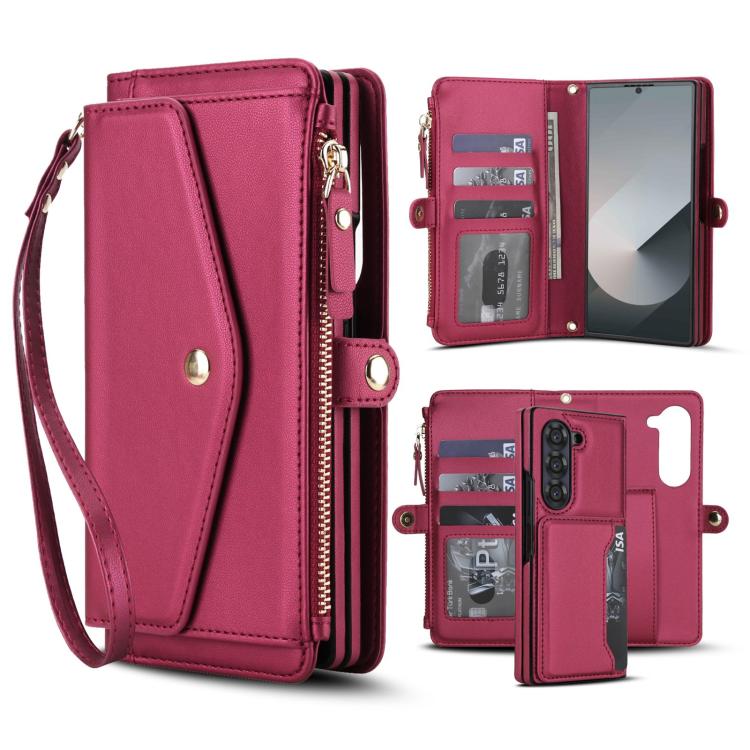 Portafoglio multifunzionale con custodia per telefono in pelle rimovibile e cordino., For Galaxy Z Fold7 5G, For Galaxy Z Fold6 5G, For Galaxy Z Fold5 5G, For Galaxy Z Fold4 5G