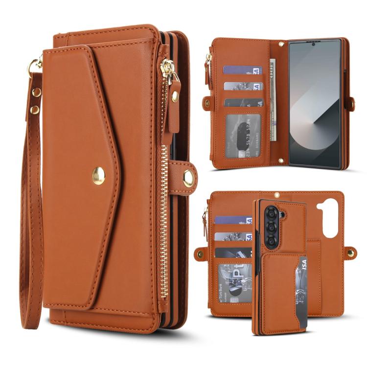 Portafoglio multifunzionale con custodia per telefono in pelle rimovibile e cordino., For Galaxy Z Fold7 5G, For Galaxy Z Fold6 5G, For Galaxy Z Fold5 5G, For Galaxy Z Fold4 5G