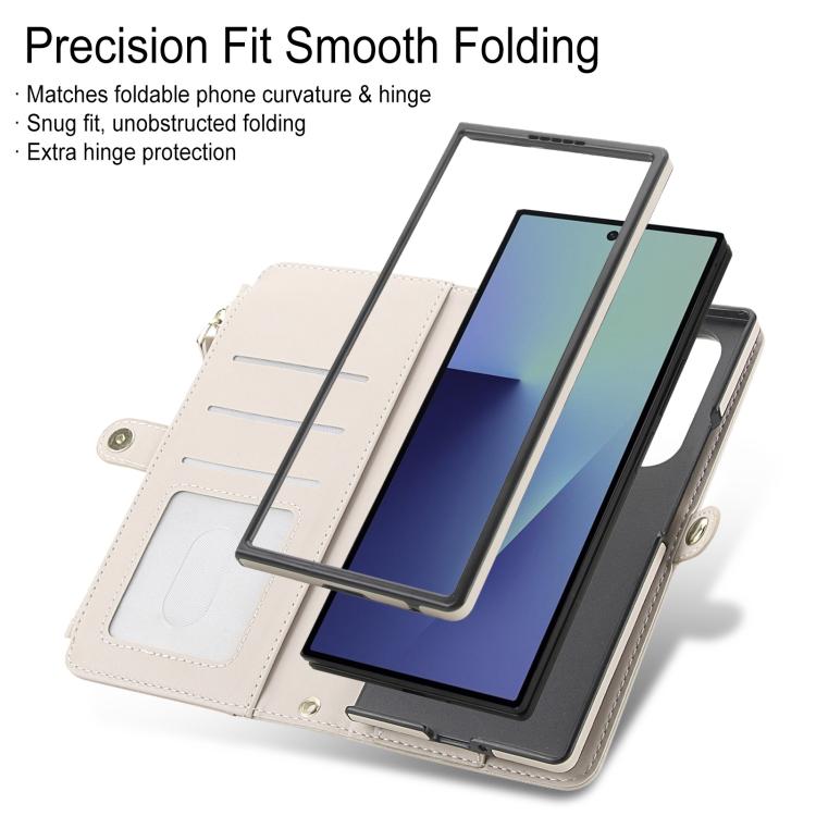 Portafoglio multifunzionale con custodia per telefono in pelle rimovibile e cordino., For Galaxy Z Fold7 5G, For Galaxy Z Fold6 5G, For Galaxy Z Fold5 5G, For Galaxy Z Fold4 5G