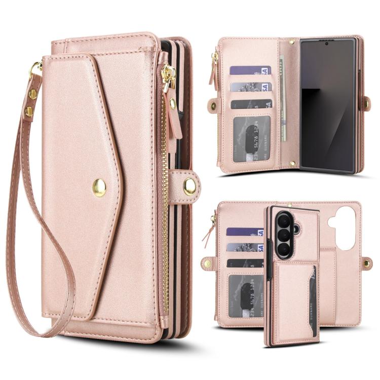 Portafoglio multifunzionale con custodia per telefono in pelle rimovibile e cordino., For Galaxy Z Fold7 5G, For Galaxy Z Fold6 5G, For Galaxy Z Fold5 5G, For Galaxy Z Fold4 5G