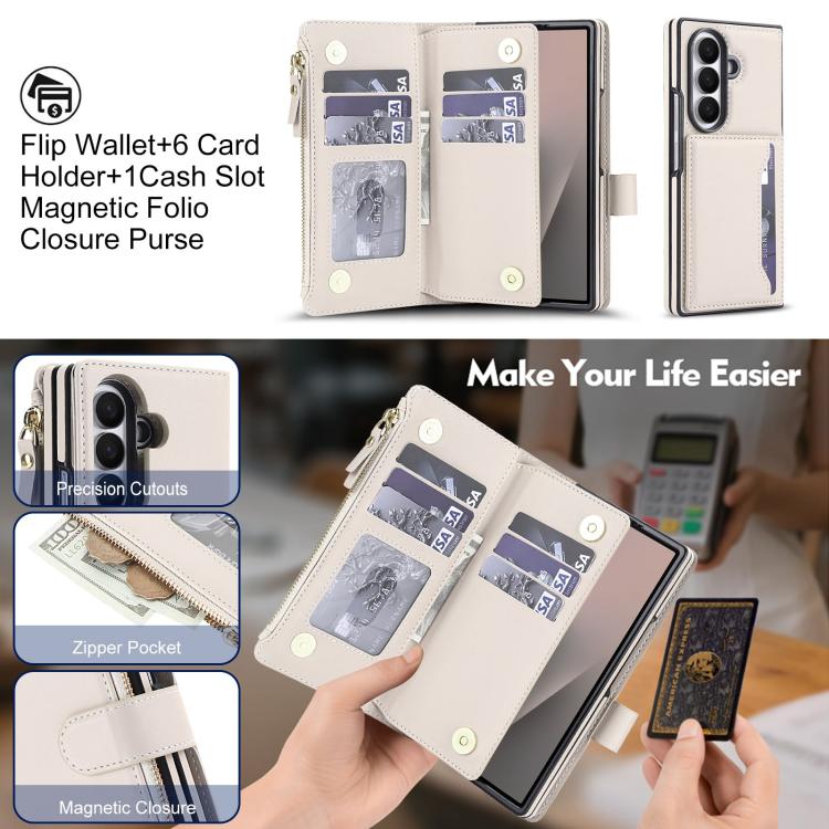 KLT-033 Portafoglio 2 in 1 con cerniera rimovibile e custodia magnetica per telefono con cordino, For Galaxy Z Fold7 5G, For Galaxy Z Fold6 5G, For Galaxy Z Fold5 5G