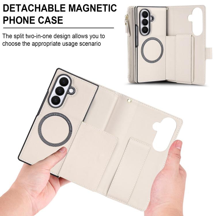 KLT-033 Portafoglio 2 in 1 con cerniera rimovibile e custodia magnetica per telefono con cordino, For Galaxy Z Fold7 5G, For Galaxy Z Fold6 5G, For Galaxy Z Fold5 5G