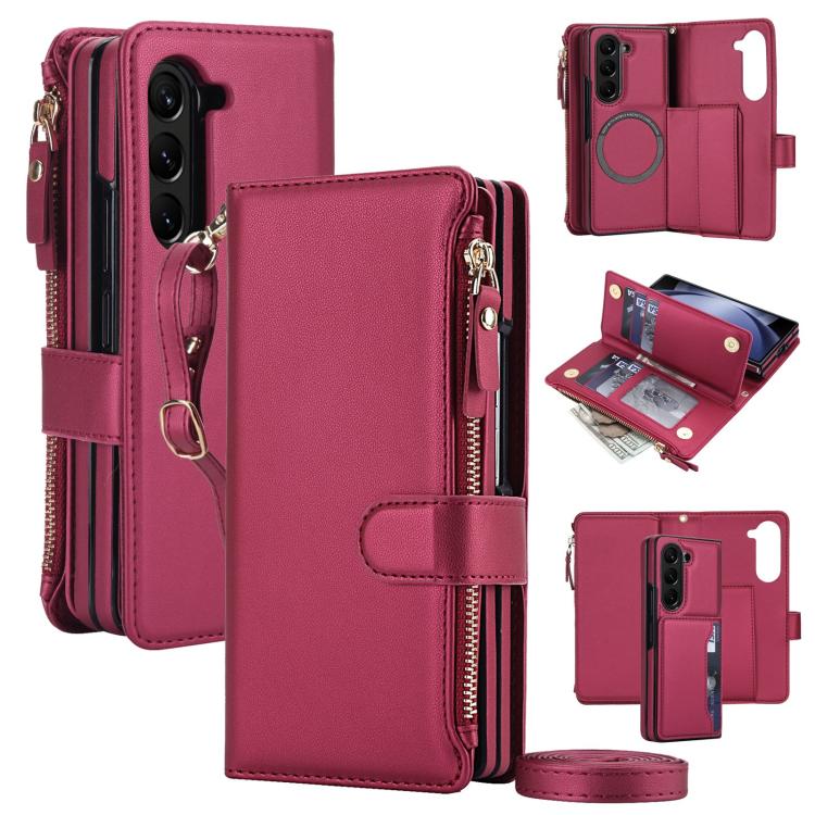 KLT-033 Portafoglio 2 in 1 con cerniera rimovibile e custodia magnetica per telefono con cordino, For Galaxy Z Fold7 5G, For Galaxy Z Fold6 5G, For Galaxy Z Fold5 5G