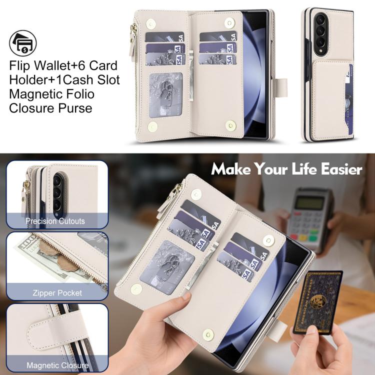 KLT-033 Portafoglio 2 in 1 con cerniera rimovibile e custodia magnetica per telefono con cordino, For Galaxy Z Fold4 5G, For Galaxy Z Fold3 5G