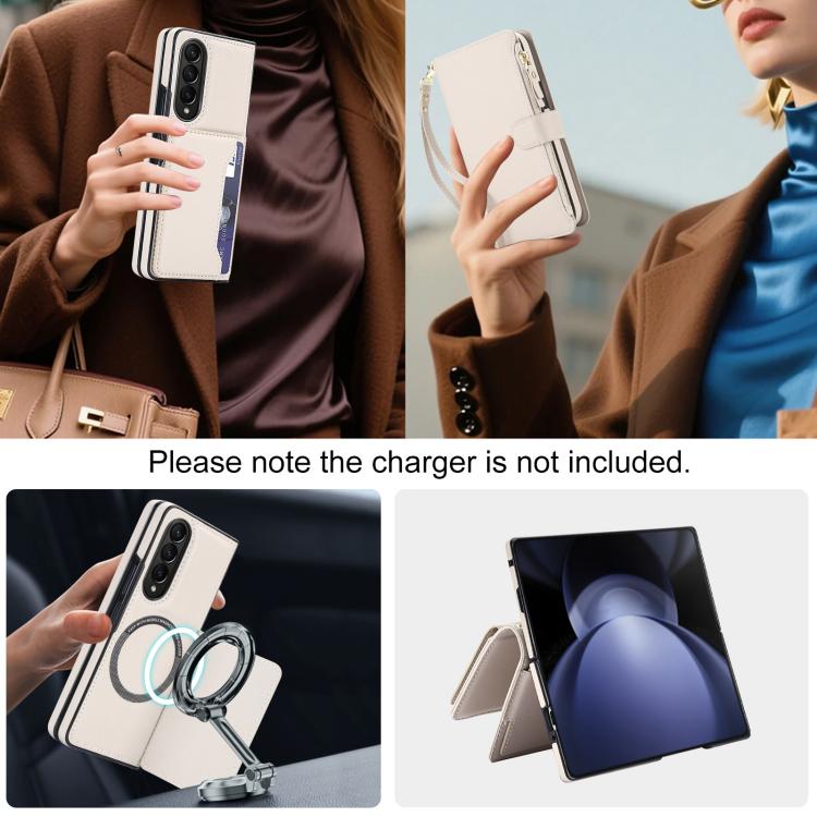 KLT-033 Portafoglio 2 in 1 con cerniera rimovibile e custodia magnetica per telefono con cordino, For Galaxy Z Fold4 5G, For Galaxy Z Fold3 5G
