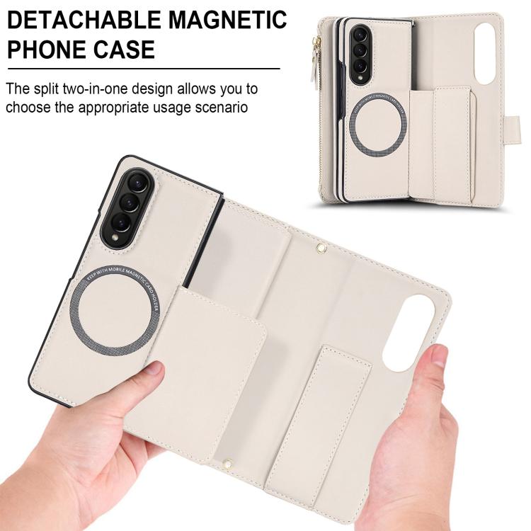 KLT-033 Portafoglio 2 in 1 con cerniera rimovibile e custodia magnetica per telefono con cordino, For Galaxy Z Fold4 5G, For Galaxy Z Fold3 5G