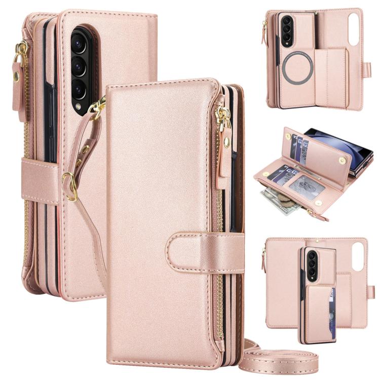 KLT-033 Portafoglio 2 in 1 con cerniera rimovibile e custodia magnetica per telefono con cordino, For Galaxy Z Fold4 5G, For Galaxy Z Fold3 5G
