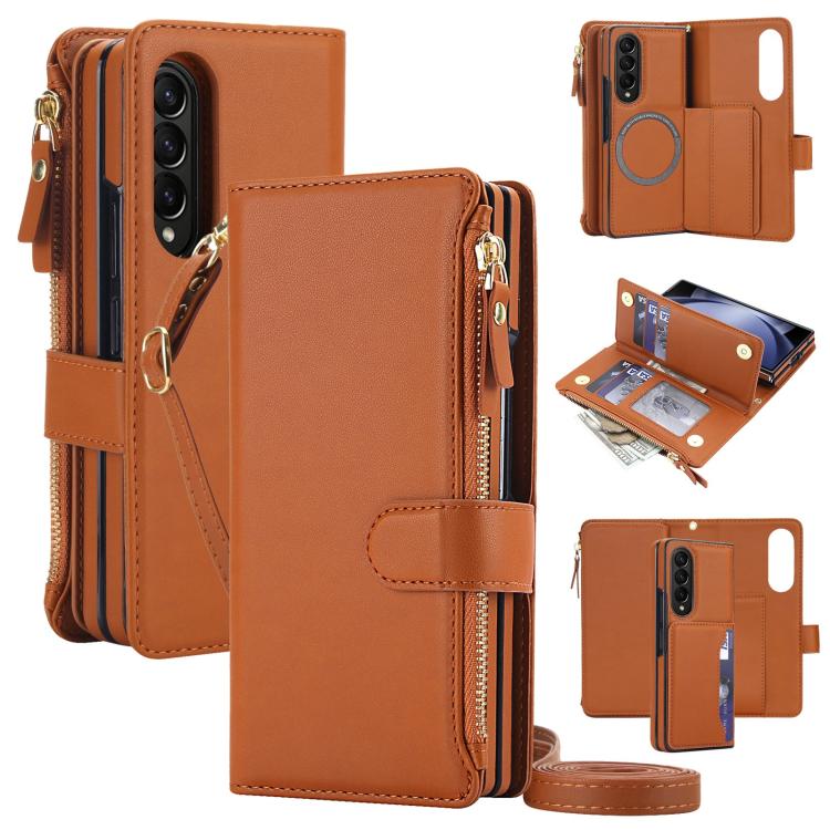 KLT-033 Portafoglio 2 in 1 con cerniera rimovibile e custodia magnetica per telefono con cordino, For Galaxy Z Fold4 5G, For Galaxy Z Fold3 5G