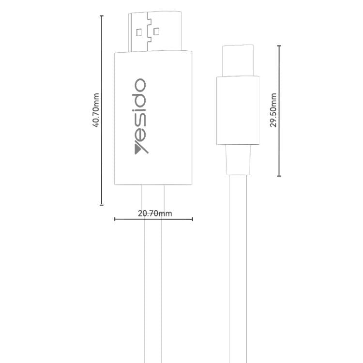 Cavo adattatore Yesido HM18 da Type-C a HDMI 1080P per HDTV, lunghezza: 1,8 m, HM18