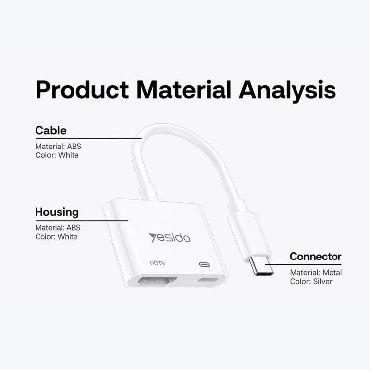 Yesido HM19 Type-C to HDMI, Type-C 4K 60Hz High-Definition Audio Video Adapter, HM19