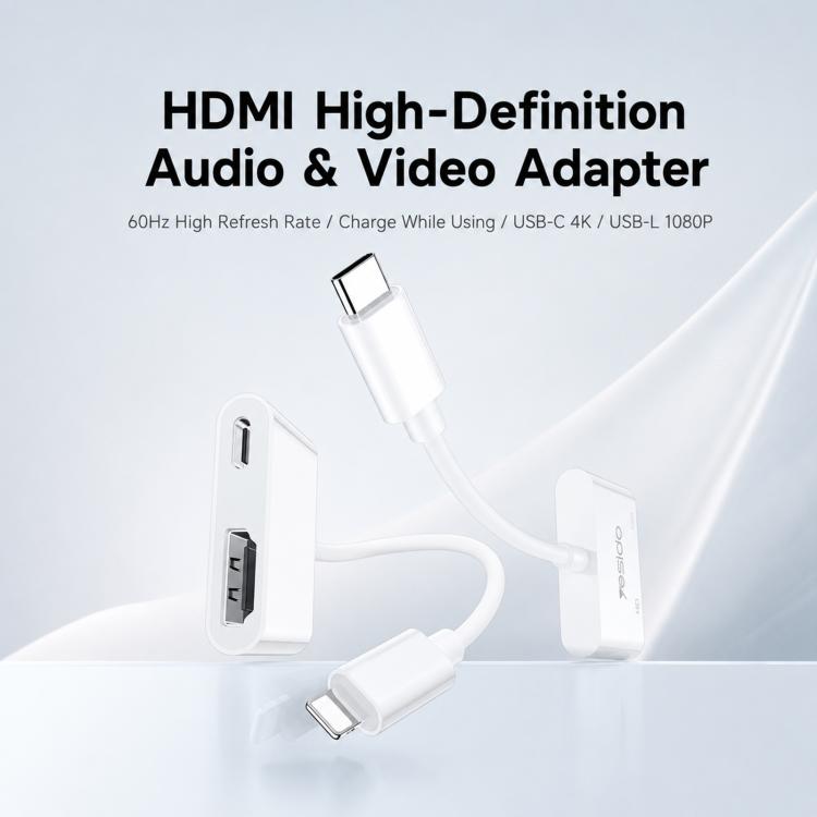 Adattatore audio/video ad alta definizione Yesido HM20 da 8 pin a HDMI, Type-C 1080p 60Hz, HM20