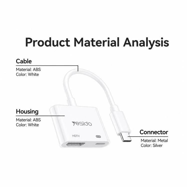 Adattatore audio/video ad alta definizione Yesido HM20 da 8 pin a HDMI, Type-C 1080p 60Hz, HM20