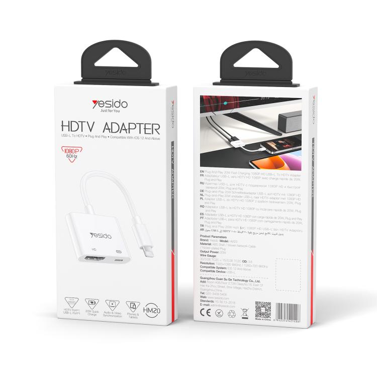 Adattatore audio/video ad alta definizione Yesido HM20 da 8 pin a HDMI, Type-C 1080p 60Hz, HM20