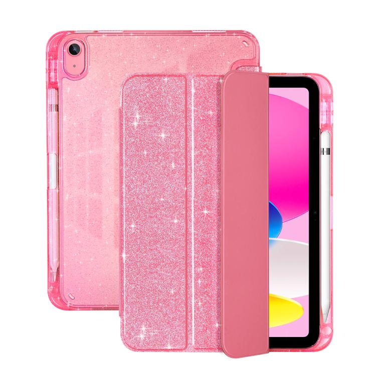 Custodia per tablet in TPU trasparente con glitter e design a tre ante, in similpelle., For iPad 2025 / 2022