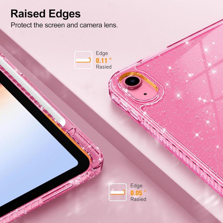 Custodia per tablet in TPU trasparente con glitter e design a tre ante, in similpelle., For iPad 2025 / 2022