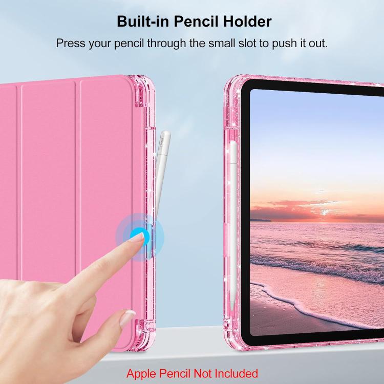 Custodia per tablet in TPU trasparente con glitter e design a tre ante, in similpelle., For iPad 2025 / 2022