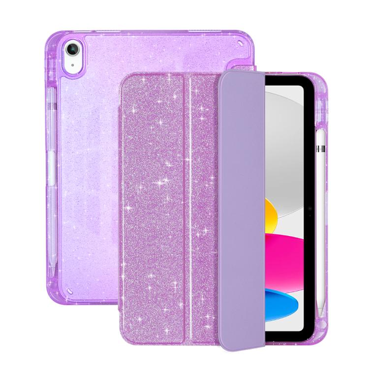 Custodia per tablet in TPU trasparente con glitter e design a tre ante, in similpelle., For iPad 2025 / 2022