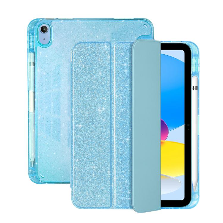 Custodia per tablet in TPU trasparente con glitter e design a tre ante, in similpelle., For iPad 2025 / 2022