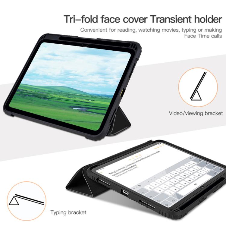 Custodia per tablet in pelle trasparente a tre ante in PC., For iPad 2025 / 2022