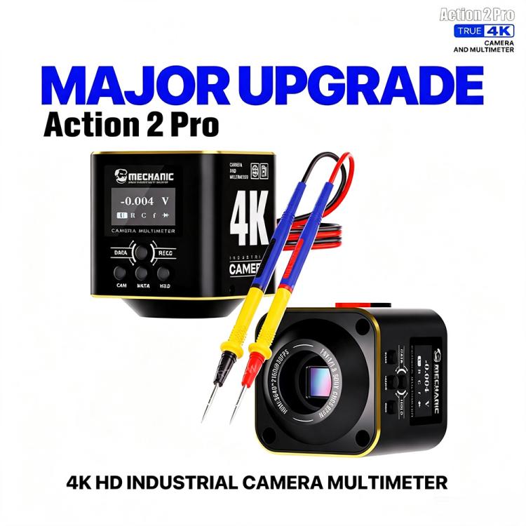 Telecamera per microscopio industriale MECHANIC Action 2 Pro 4K HD con supporto per misurazioni multimetro