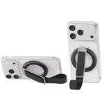 Supporto magnetico girevole per telefono con cinturino intrecciato e fibbia ad anello.