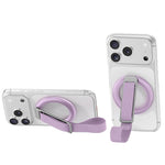 Supporto magnetico girevole per telefono con cinturino intrecciato e fibbia ad anello.