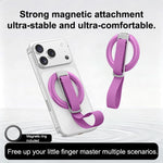 Supporto magnetico girevole per telefono con cinturino intrecciato e fibbia ad anello.