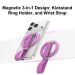 Supporto magnetico girevole per telefono con cinturino intrecciato e fibbia ad anello.