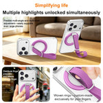 Supporto magnetico girevole per telefono con cinturino intrecciato e fibbia ad anello.