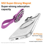 Supporto magnetico girevole per telefono con cinturino intrecciato e fibbia ad anello.