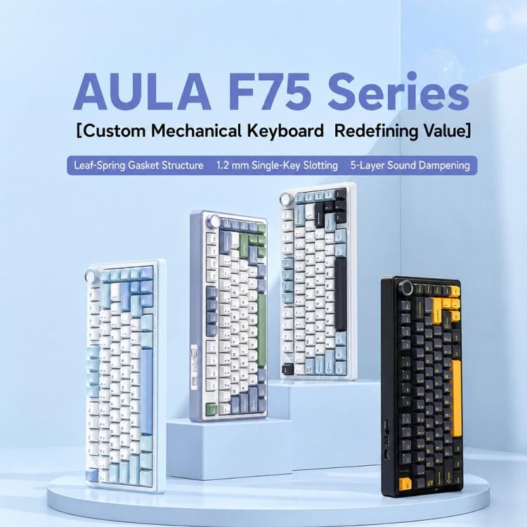Tastiera meccanica personalizzata AULA F75 a 80 tasti, con connessione cablata/2.4G/Bluetooth e tripla modalità.