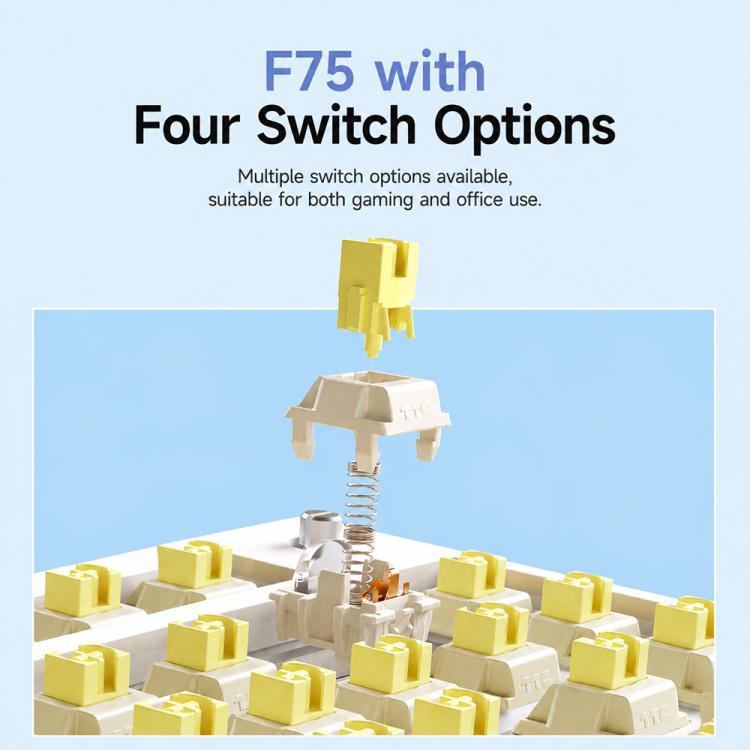 Tastiera meccanica personalizzata AULA F75 a 80 tasti, con connessione cablata/2.4G/Bluetooth e tripla modalità.