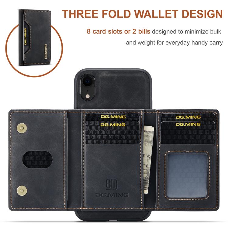 Portafoglio multiuso a 3 ante DG.MING serie M2 + custodia magnetica per telefono, For iPhone XR