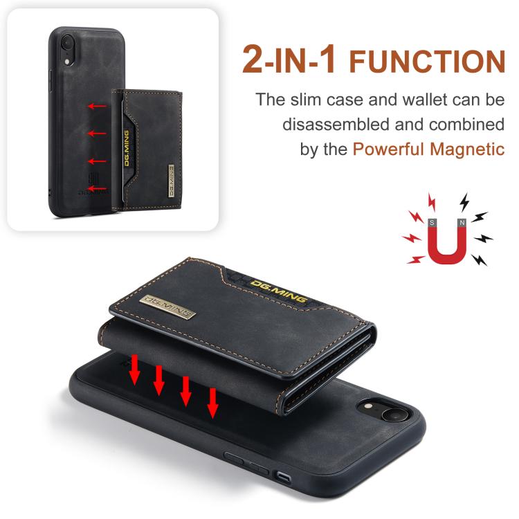 Portafoglio multiuso a 3 ante DG.MING serie M2 + custodia magnetica per telefono, For iPhone XR