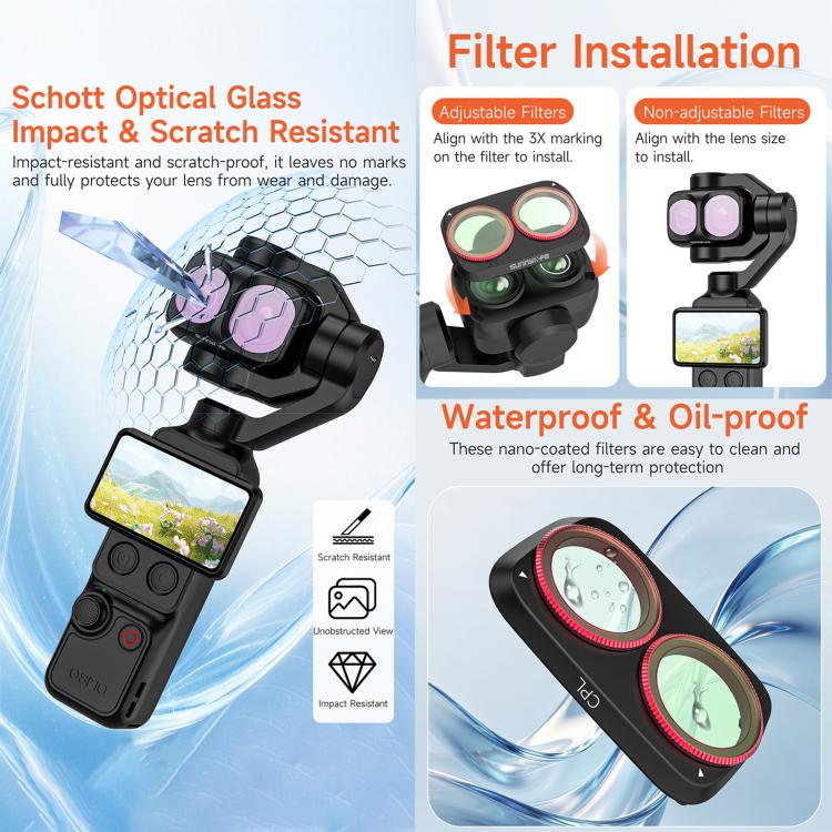 Filtro per obiettivo fotocamera Sunnylife per DJI Osmo Pocket 4P, MCUV, CPL, ND8, ND16, ND32, ND64, ND8/PL, ND16/PL, ND32/PL, ND64/PL, Black Mist 1/4, 3 in 1 Shadow Filter Set, 3 in 1 Mixed Filter Set, 4 in 1 ND/PL Set, 4 in 1 ND Set                   ...