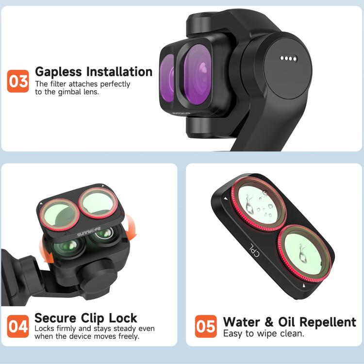 Filtro per obiettivo fotocamera Sunnylife per DJI Osmo Pocket 4P, MCUV, CPL, ND8, ND16, ND32, ND64, ND8/PL, ND16/PL, ND32/PL, ND64/PL, Black Mist 1/4, 3 in 1 Shadow Filter Set, 3 in 1 Mixed Filter Set, 4 in 1 ND/PL Set, 4 in 1 ND Set                   ...
