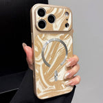 Custodia magnetica per telefono in ecopelle con motivo a onde d'acqua., For iPhone 18, For iPhone 18 Pro
