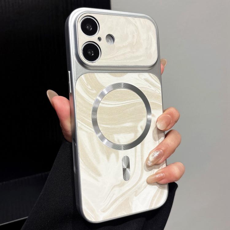 Custodia magnetica per telefono in ecopelle con motivo a onde d'acqua., For iPhone 16 Pro, For iPhone 16 Plus