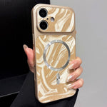 Custodia magnetica per telefono in ecopelle con motivo a onde d'acqua., For iPhone 16, For iPhone 15 Pro Max