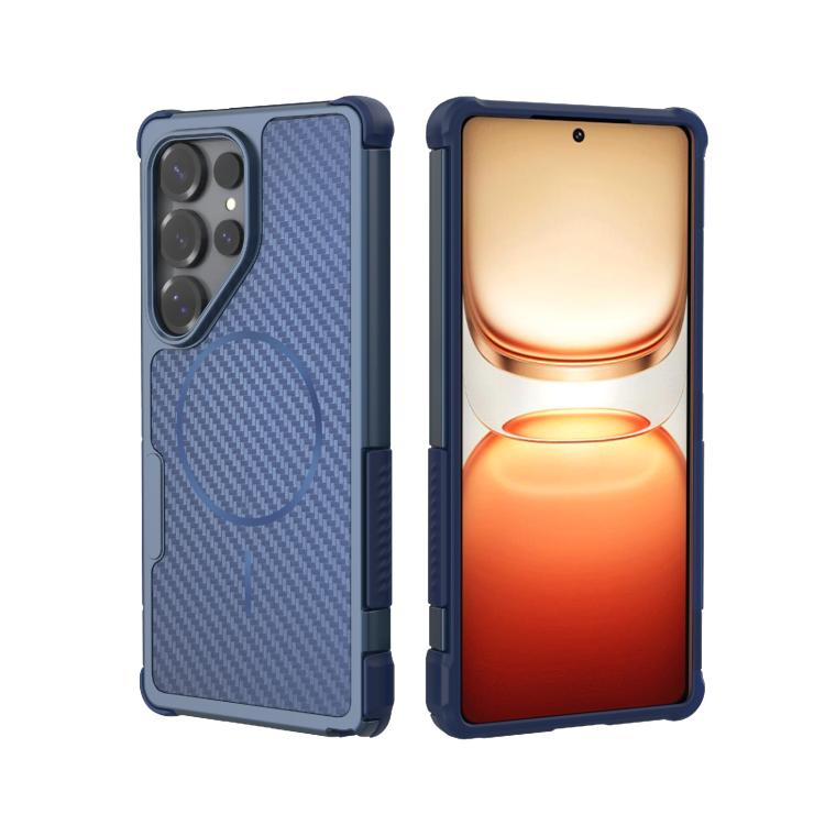 Custodia magnetica antiurto per telefono con texture in fibra di carbonio e airbag, resistente agli urti., For Galaxy S26+ 5G, For Galaxy S26 Ultra 5G, For Galaxy S26 5G, For Galaxy S25 Ultra 5G, For Galaxy S24 Ultra 5G, For Galaxy S24 5G