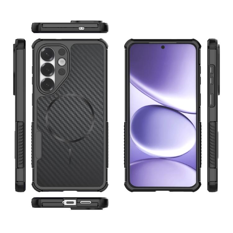 Custodia magnetica antiurto per telefono con texture in fibra di carbonio e airbag, resistente agli urti., For Galaxy S26+ 5G, For Galaxy S26 Ultra 5G, For Galaxy S26 5G, For Galaxy S25 Ultra 5G, For Galaxy S24 Ultra 5G, For Galaxy S24 5G