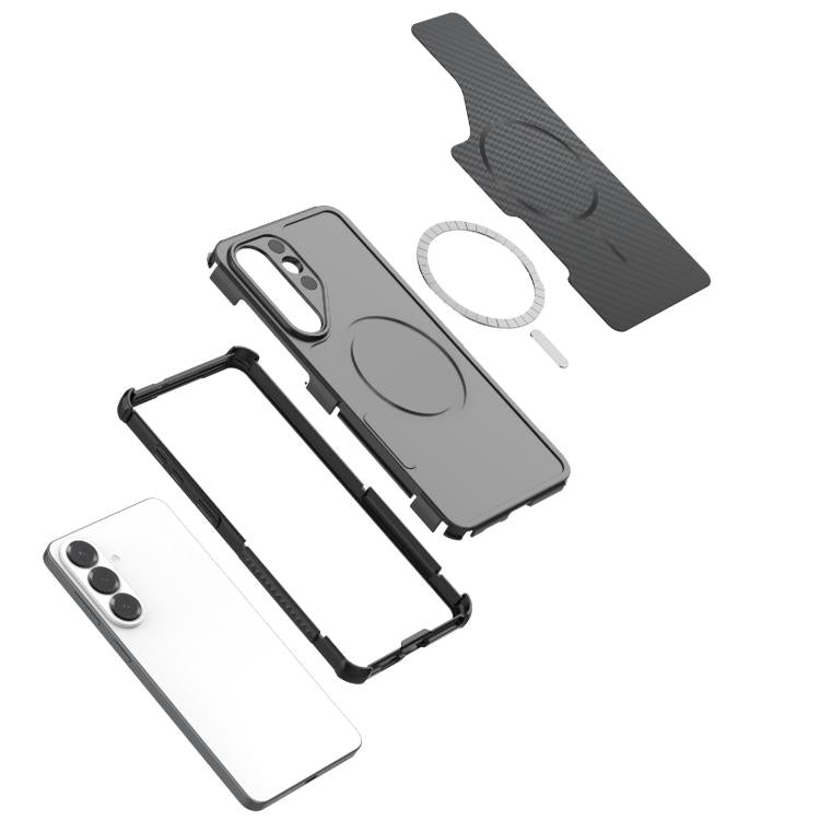 Custodia magnetica antiurto per telefono con texture in fibra di carbonio e airbag, resistente agli urti., For Galaxy S26+ 5G, For Galaxy S26 Ultra 5G, For Galaxy S26 5G, For Galaxy S25 Ultra 5G, For Galaxy S24 Ultra 5G, For Galaxy S24 5G