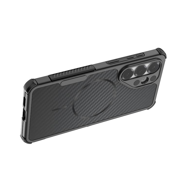 Custodia magnetica antiurto per telefono con texture in fibra di carbonio e airbag, resistente agli urti., For Galaxy S26+ 5G, For Galaxy S26 Ultra 5G, For Galaxy S26 5G, For Galaxy S25 Ultra 5G, For Galaxy S24 Ultra 5G, For Galaxy S24 5G