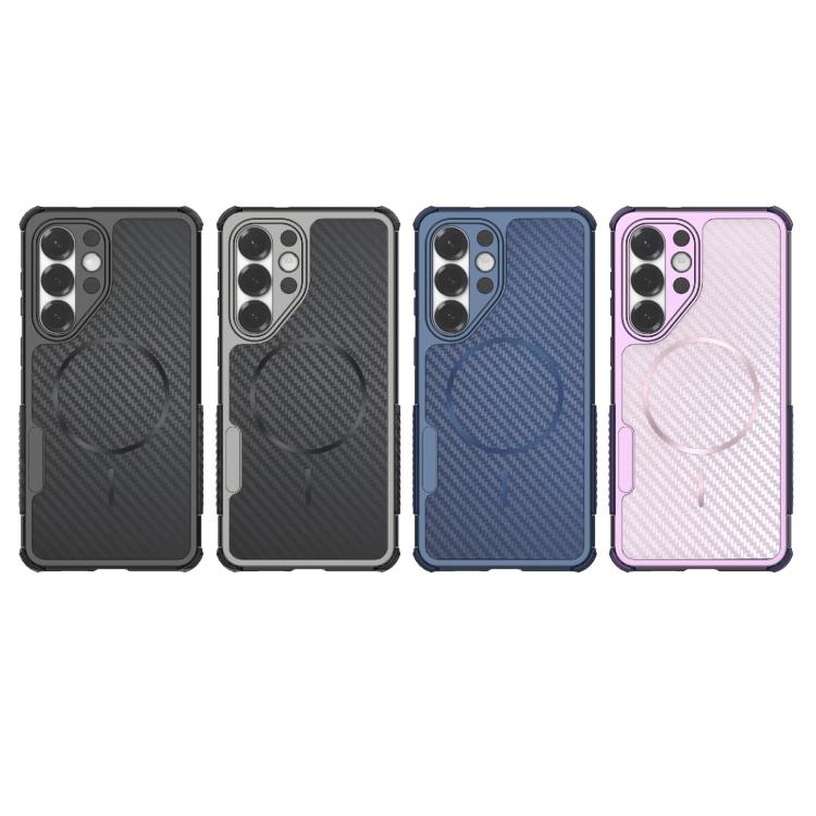 Custodia magnetica antiurto per telefono con texture in fibra di carbonio e airbag, resistente agli urti., For Galaxy S26+ 5G, For Galaxy S26 Ultra 5G, For Galaxy S26 5G, For Galaxy S25 Ultra 5G, For Galaxy S24 Ultra 5G, For Galaxy S24 5G