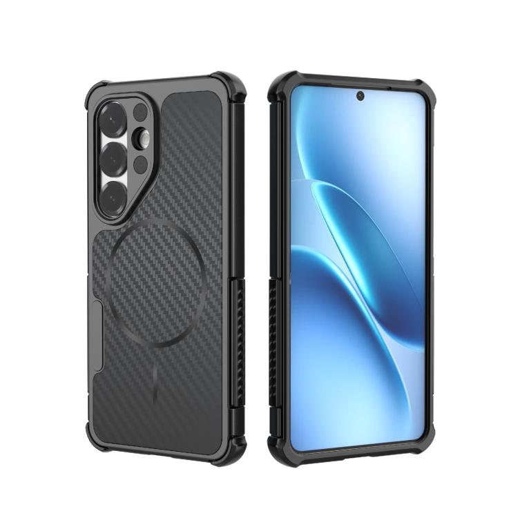 Custodia magnetica antiurto per telefono con texture in fibra di carbonio e airbag, resistente agli urti., For Galaxy S26+ 5G, For Galaxy S26 Ultra 5G, For Galaxy S26 5G, For Galaxy S25 Ultra 5G, For Galaxy S24 Ultra 5G, For Galaxy S24 5G