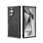 Custodia magnetica antiurto per telefono con texture in fibra di carbonio e airbag, resistente agli urti., For Galaxy S26+ 5G, For Galaxy S26 Ultra 5G, For Galaxy S26 5G, For Galaxy S25 Ultra 5G, For Galaxy S24 Ultra 5G, For Galaxy S24 5G